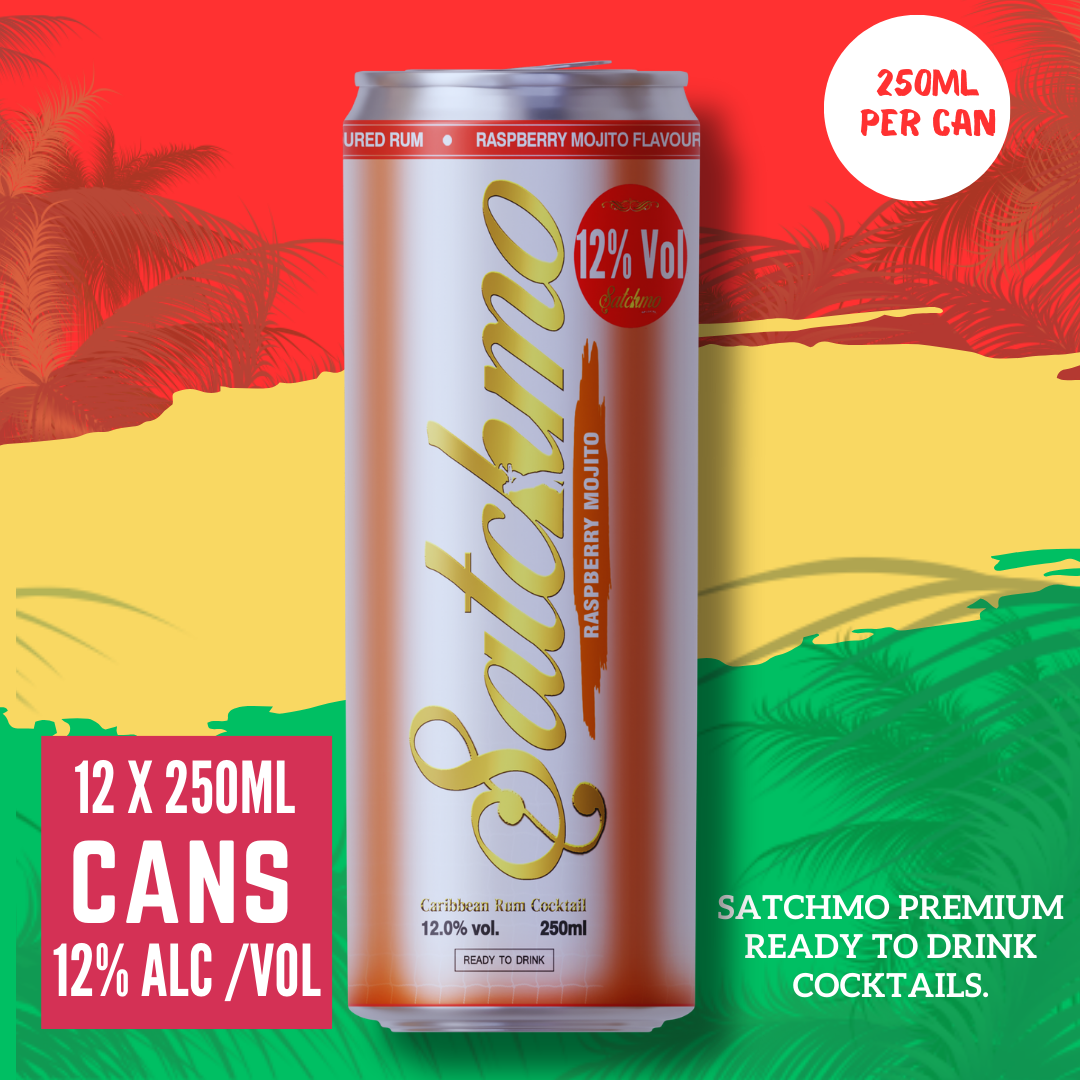Satchmo Raspberry Mojito Cocktail, 12% ABV, Premium  Bar Quality Cocktails, Ready To Drink , 12 x 250ml Cans