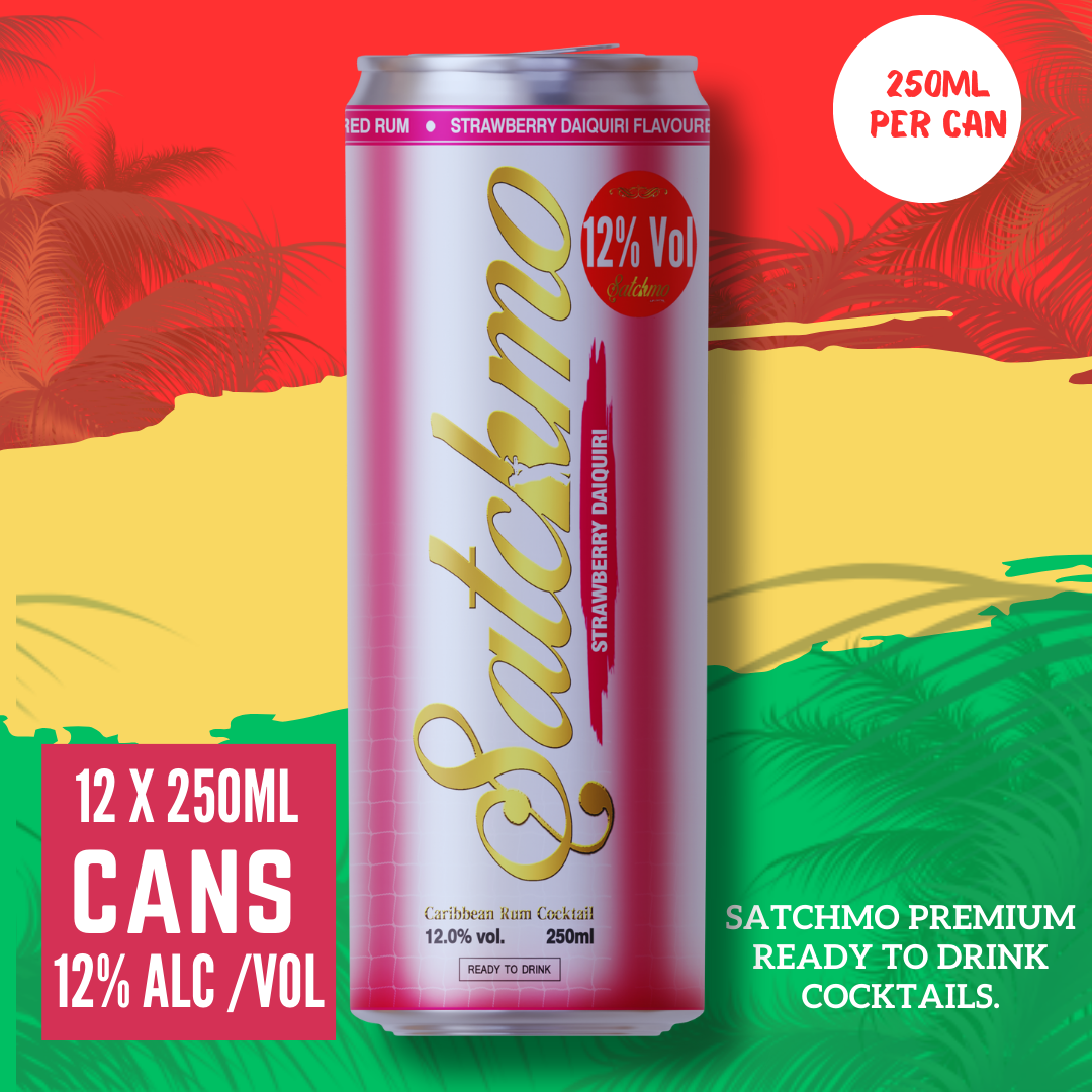 Satchmo Strawberry Daiquiri Rum Cocktail, 12% ABV, Premium  Bar Quality Cocktails, Ready To Drink , 12 x 250ml Cans - Rumtops Ltd 