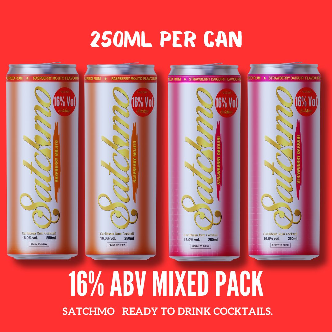 Satchmo Raspberry Mojito & Strawberry Daiquiri  Cocktail Mixed Pack, 16% ABV, Premium Bar Quality Cocktails, Ready To Drink , 4 x 250ml Cans - Rumtops Ltd 