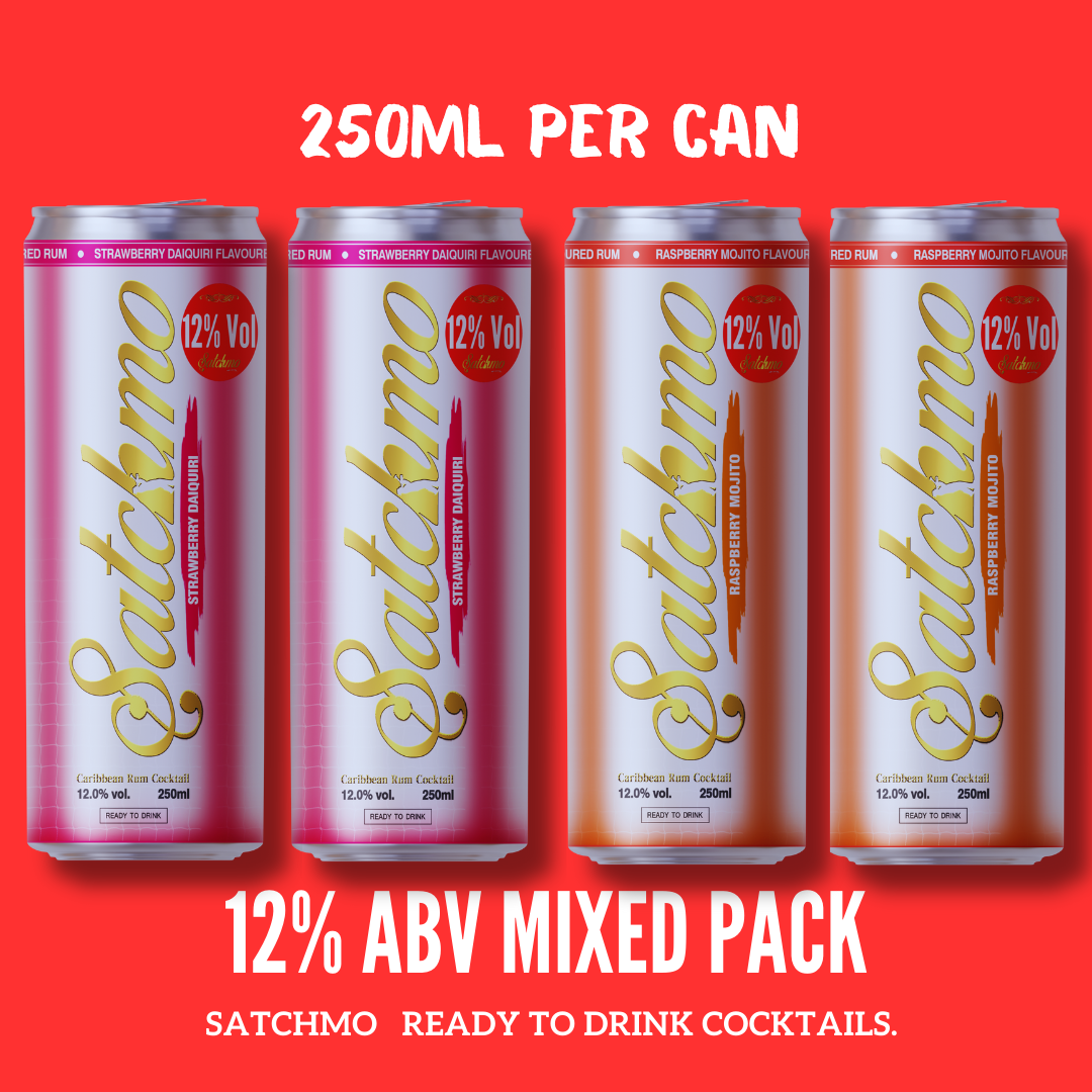 Satchmo Raspberry Mojito & Strawberry Daiquiri  Cocktail Mixed Pack, 12% ABV, Premium Bar Quality Cocktails, Ready To Drink , 4 x 250ml Cans - Rumtops Ltd 