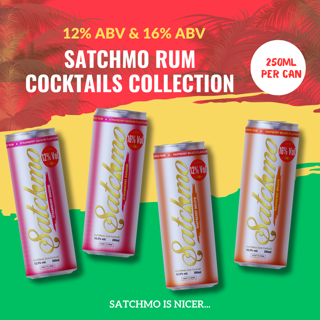 Satchmo Raspberry Mojito Rum Cocktail, 16% ABV, Premium  Bar Quality Cocktails, Ready To Drink , 12 x 250ml Cans - Rumtops Ltd 